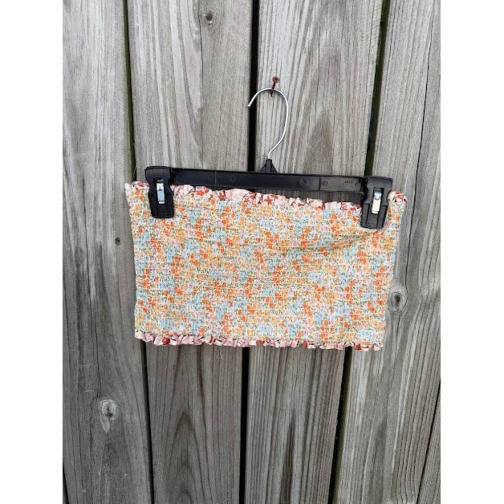 Boho Cottagecore American Eagle Tube Top Small Orange Floral Smocked Strapless